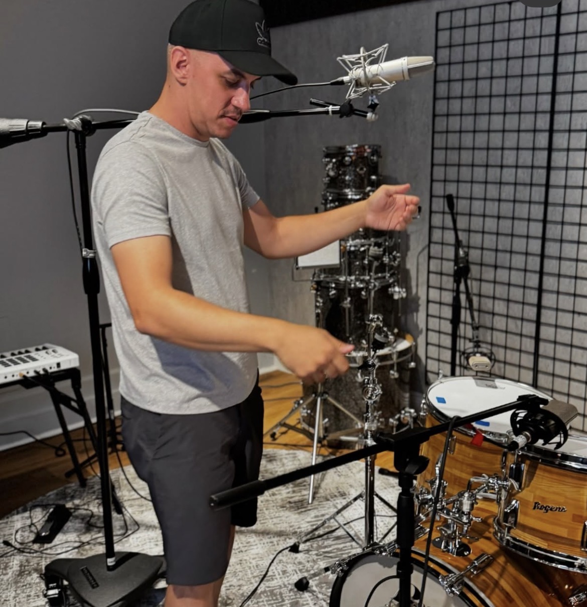 Tiago Brandão setting up in the studio